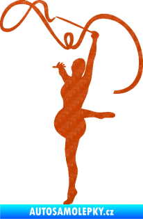 Samolepka Moderní gymnastika 003 levá gymnastka se stuhou 3D karbon oranžový