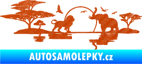 Samolepka Motiv Afrika levá -  zvířata u vody 3D karbon oranžový