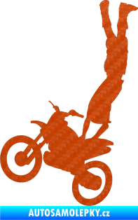 Samolepka Motorka 019 levá motokros freestyle akrobacie na motorce 3D karbon oranžový