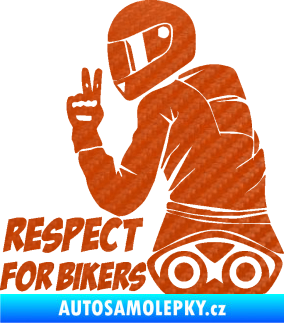 Samolepka Motorkář 003 levá respect for bikers nápis 3D karbon oranžový