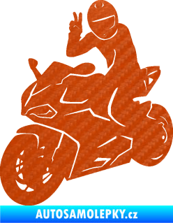 Samolepka Motorkář 006 levá 3D karbon oranžový