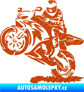 Samolepka Motorkář 010 levá 3D karbon oranžový