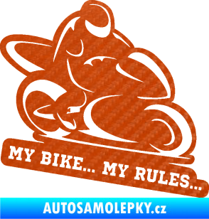 Samolepka Motorkář 012 pravá s textem 3D karbon oranžový
