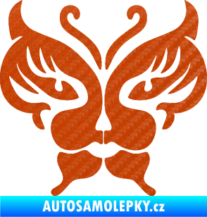 Samolepka Motýl 016 kočičí obličej 3D karbon oranžový