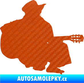 Samolepka Music 014 pravá hráč na kytaru 3D karbon oranžový