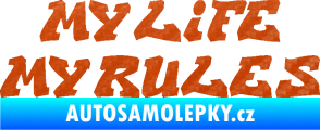 Samolepka My life My rules nápis můj život moje pravidla 3D karbon oranžový