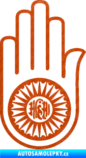 Samolepka Náboženský symbol Džinismus Ahimsa 3D karbon oranžový