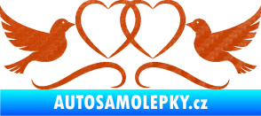 Samolepka Novomanželé 002 holubičky se srdíčky 3D karbon oranžový