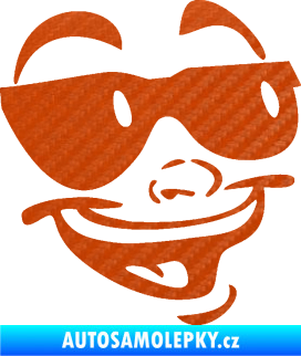 Samolepka Obličej 005 pravá veselý s brýlemi 3D karbon oranžový