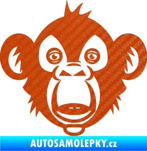 Samolepka Opice 003  hlava šimpanze 3D karbon oranžový