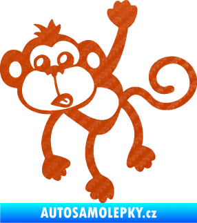 Samolepka Opice 005 levá visí za ruku 3D karbon oranžový