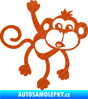 Samolepka Opice 005 pravá visí za ruku 3D karbon oranžový