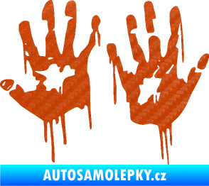 Samolepka Otisk rukou 001 levá krvavý 3D karbon oranžový