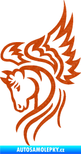 Samolepka Pegas 003 levá okřídlený kůň hlava 3D karbon oranžový