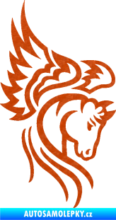 Samolepka Pegas 003 pravá okřídlený kůň hlava 3D karbon oranžový