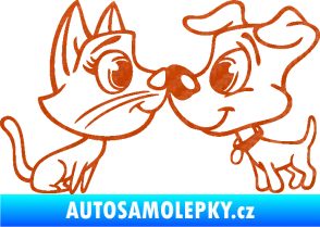 Samolepka Pejsek a kočička 003 pravá 3D karbon oranžový