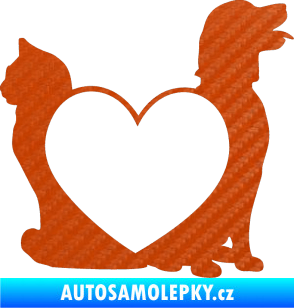 Samolepka Pejsek a kočička love pravá 3D karbon oranžový