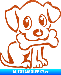 Samolepka Pes 076 pravá štěnátko s kostičkou 3D karbon oranžový