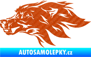 Samolepka Pes 127 levá hlava 3D karbon oranžový