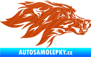 Samolepka Pes 127 pravá hlava 3D karbon oranžový