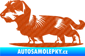 Samolepka Pes 133 levá drsnosrstý jezevčík 3D karbon oranžový