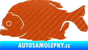 Samolepka Piraňa 001 levá dravá ryba 3D karbon oranžový
