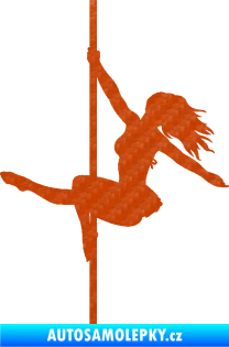 Samolepka Pole dance 001 levá tanec na tyči 3D karbon oranžový