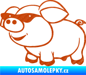 Samolepka Prase 006 levá frajer v brýlích 3D karbon oranžový