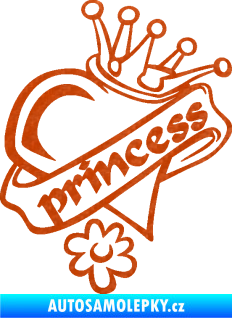 Samolepka Princess nápis v srdíčku 3D karbon oranžový