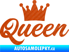 Samolepka Queen nápis s korunou 3D karbon oranžový