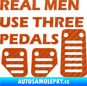 Samolepka Real men use three pedals 3D karbon oranžový