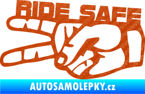 Samolepka Ride Safe nápis levá motorkář 3D karbon oranžový