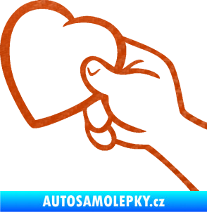 Samolepka Ruka se srdíčkem levá 3D karbon oranžový