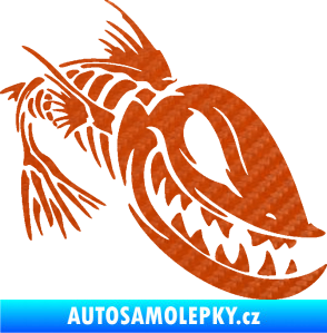 Samolepka Ryba kostra 001 pravá 3D karbon oranžový
