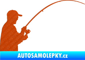 Samolepka Rybář 001 pravá 3D karbon oranžový