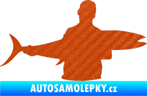 Samolepka Rybář 006 pravá 3D karbon oranžový