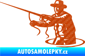Samolepka Rybář 015 levá s udicí 3D karbon oranžový