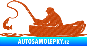 Samolepka Rybář 017 levá rybolov v lodičce 3D karbon oranžový