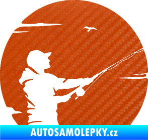 Samolepka Rybář 022 pravá 3D karbon oranžový