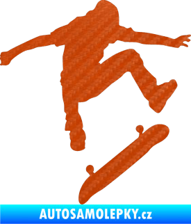Samolepka Skateboard 005 pravá 3D karbon oranžový