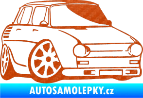 Samolepka Škoda 100 karikatura pravá 3D karbon oranžový