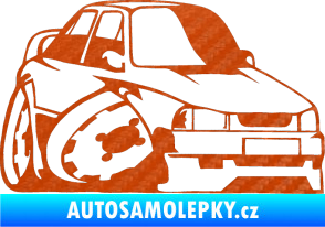 Samolepka Škoda 130 karikatura pravá 3D karbon oranžový