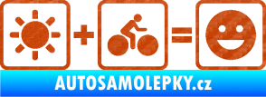 Samolepka Slunce + kolo = veselý smajlík vyjížďka na kole 3D karbon oranžový