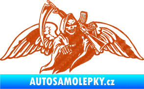 Samolepka Smrtka 016 pravá s křídly a kosou 3D karbon oranžový