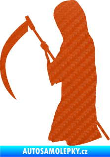 Samolepka Smrtka silueta s kosou levá 3D karbon oranžový