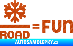 Samolepka Snow road fun nápis s vločkou 3D karbon oranžový