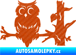 Samolepka Sova 005 levá na větvi 3D karbon oranžový