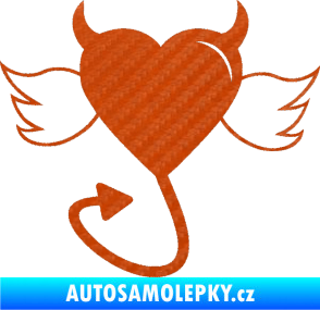 Samolepka Srdce anděl ďábel 002 levá 3D karbon oranžový