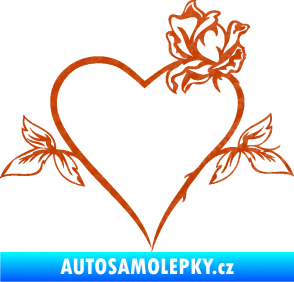 Samolepka Srdce s růží pravá 3D karbon oranžový