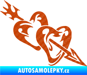 Samolepka Srdíčka 001 pravá se šípem 3D karbon oranžový